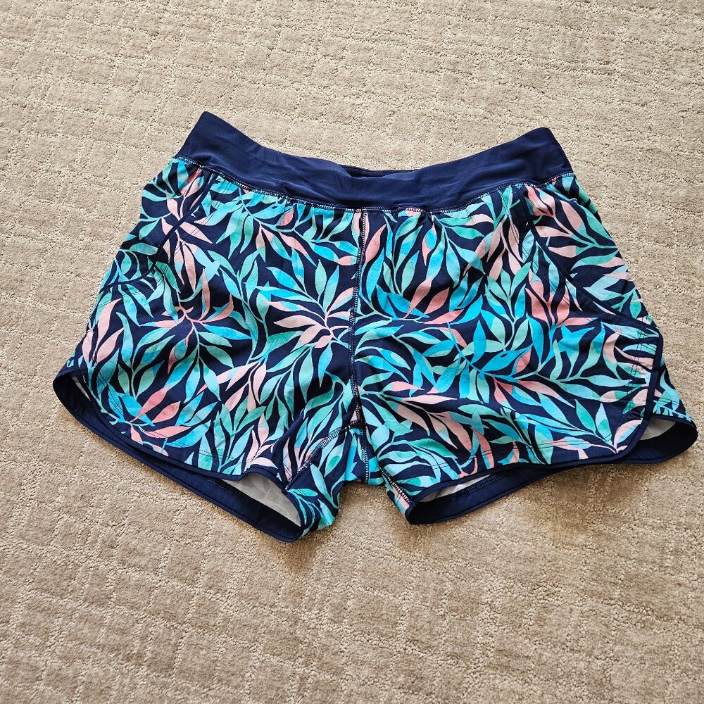 Deep Sea Navy Leaves 5" Swim Shorts